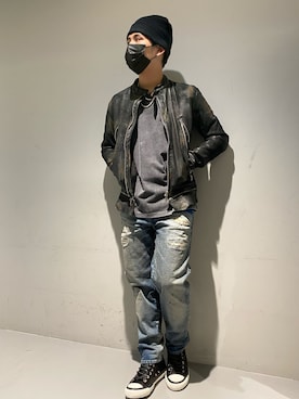 「ISAMU KATAYAMA BACKLASH（イサムカタヤマバックラッシュ）のアイテム（スニーカー）」を使った、☹MASATO☻さん（メンズ・175cm）の冬コーディネート