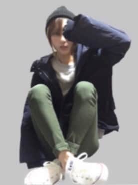 「Lee（リー）のアイテム（ニットキャップ/ビーニー）」を使った、mihoさん（レディース・157cm）の冬コーディネート