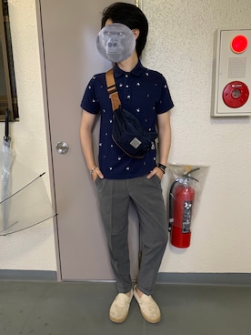 「GLOBAL WORK（グローバルワーク）のアイテム（ポロシャツ）」を使った、shabaniさん（メンズ・161cm）の夏コーディネート