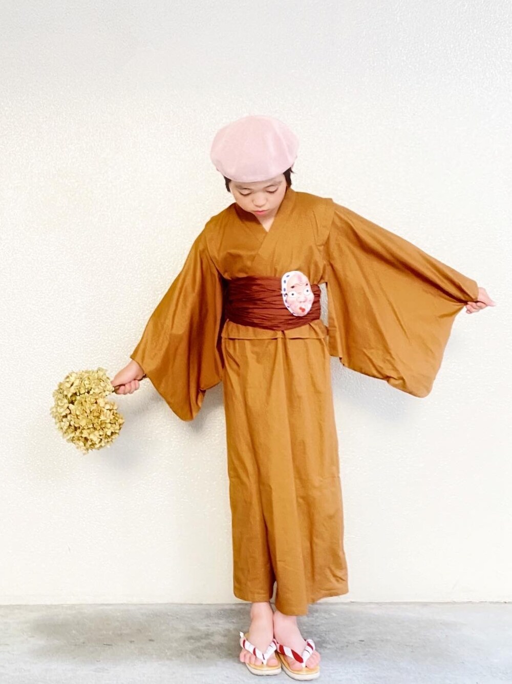 「浴衣祭り、浴衣、浴衣男子、おしゃれさんと繋がりたい、夏コーデ、ベレー帽、小学生、浴衣コーデ、男の子」｜「BREEZEのサーモベレー（ハンチング/ベレー帽、ピンク系）」を使った、SONAREさん（キッズ・136cm）の夏コーディネートの1枚目の写真