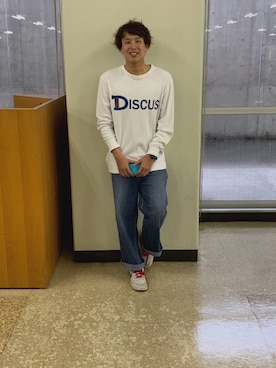 「DISCUS（ディスカス）のアイテム（スウェット）」を使った、おがさん（メンズ・174cm）の春コーディネート