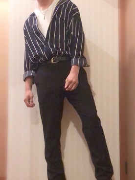 「GU（ジーユー）の（GU）コットンリネンスリムフィットトラウザー（MEN ⁄ チノ・イージーパンツ・デザインパンツ）」を使った、Takumuさん（メンズ・176cm）の冬コーディネート