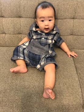 「タータンチェック」｜「アイテム（サロペット/オーバーオール）」を使った、RIKIさん（キッズ・70cm）の夏コーディネート