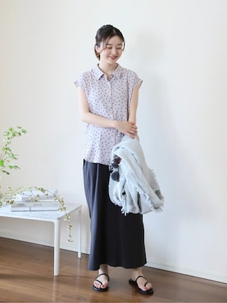 IENA - 【TAN】KASURI PLEATS スカート、ニットトップス Cotton Stripe Jqd Frill Skirt | Pasand by ne Quittez pas
