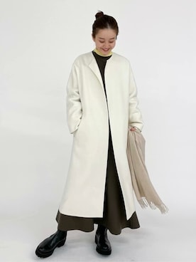 「IENA」｜「アイテム（ノーカラーコート）」を使った、endoさん（レディース・162cm）の秋コーディネート