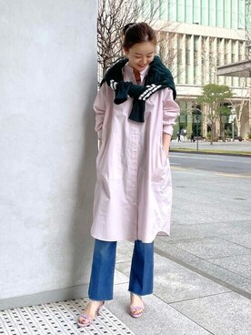IENAのシャツワンピース（ピンク系）を使った人気ファッション