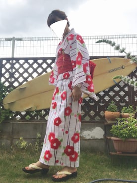 「Honeys（ハニーズ）のアイテム（浴衣）」を使った、りっちゃんさん（レディース・155cm）の夏コーディネート