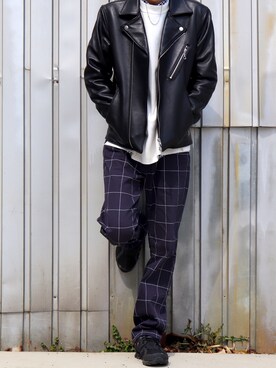 「URBAN RESEARCH（アーバンリサーチ）のアイテム（ライダースジャケット）」を使った、みやたさん（メンズ・164cm）の春コーディネート