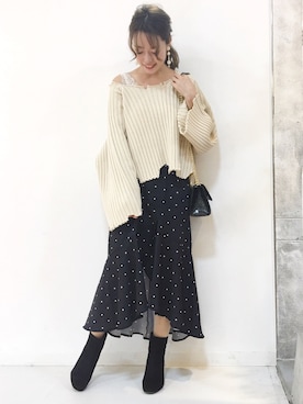 「アイテム（イヤリング）」を使った、Kana Yoshidaさん（レディース・158cm・20代）の冬コーディネート