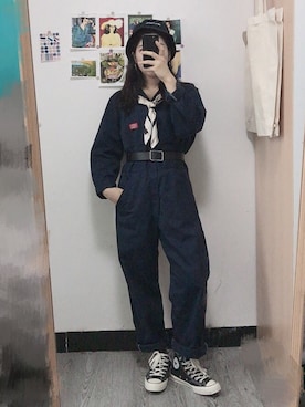 「休闲」｜「アイテム（オールインワン・サロペット）」を使った、marinazzmyさん（レディース・164cm）の秋コーディネート