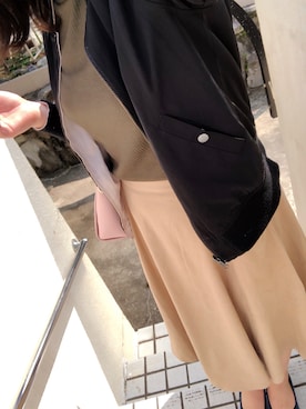 「リブニット」｜「アイテム（MA-1）」を使った、あやさん（レディース・163cm）の春コーディネート