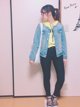 「un dix cors（アンディコール）のアイテム（デニムジャケット、ブルー系）」を使った、Aya Imaiさん（レディース・159cm）の春コーディネート