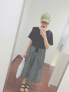 「FREAK'S STORE（フリークスストア）の2WAY コルセット風TEE                 （Tシャツ/カットソー、ブラック系）」を使った、Aya Imaiさん（レディース・159cm）の春コーディネート