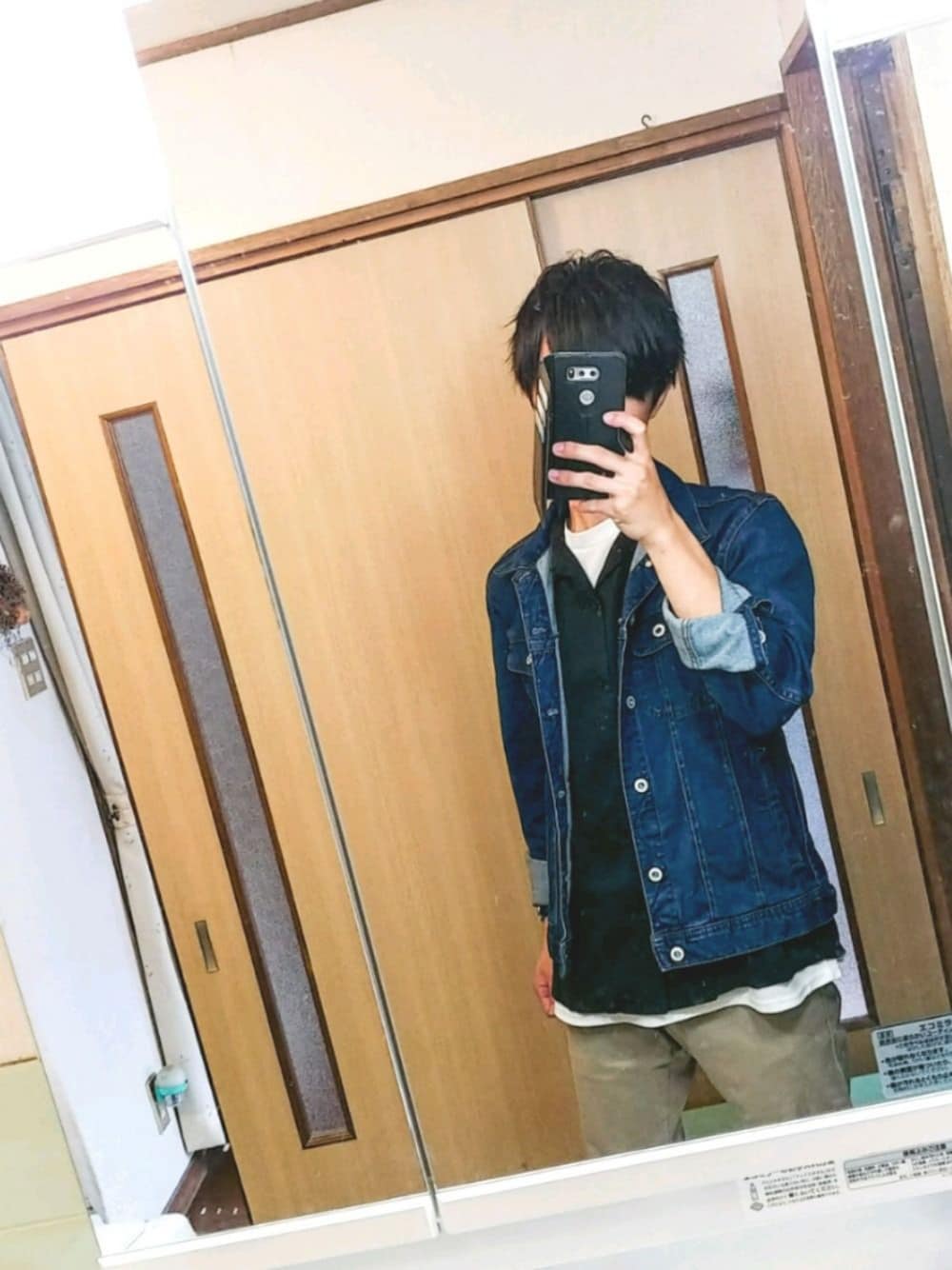 「低身長、デニム、オープンカラーシャツ、秋のコーデ、nano・universe、GU、back number、UNIQLO、プチプラ、お洒落さんとつながりたい」｜「NANO universeのストレッチデニムGジャン（デニムジャケット、ブルー系）」を使った、yuna(低身長)さん（メンズ・161cm）の秋コーディネートの1枚目の写真
