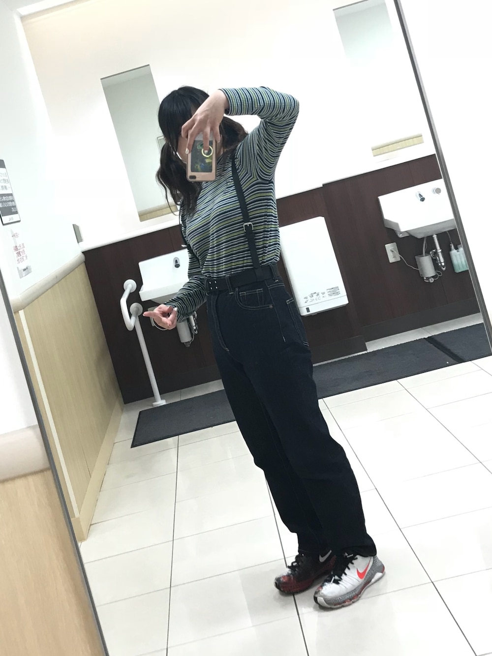 「春コーデ、GU、ボーダー、春服、ツインテール」｜「GUのアイテム（Tシャツ/カットソー、イエロー系）」を使った、えれなさん（レディース・158cm）の春コーディネートの1枚目の写真