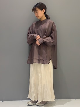「CRAFT STANDARD BOUTIQUE（クラフトスタンダードブティック）のバックオープンシアーバンドカラーシャツ　＊◇（シャツ/ブラウス）」を使った、イマイさん（レディース・156cm）の春コーディネート
