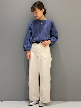 「ブルー x ホワイト」｜「アイテム（バレエシューズ）」を使った、イマイさん（レディース・156cm）の春コーディネート