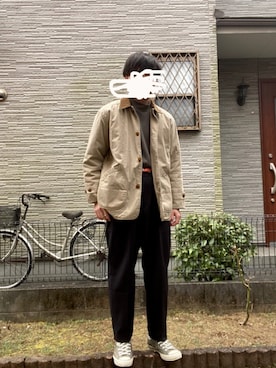 「ハンティングジャケット」｜「アイテム（カバーオール）」を使った、くろさん（メンズ・172cm）の冬コーディネート