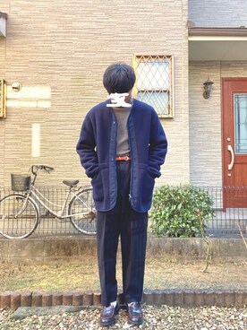 「UNIQLO（ユニクロ）のフリースノーカラーコート（その他アウター）」を使った、くろさん（メンズ・172cm）の冬コーディネート