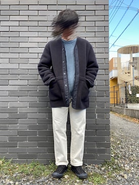 「UNIQLO（ユニクロ）のフリースノーカラーコート（その他アウター）」を使った、くろさん（メンズ・172cm）の冬コーディネート