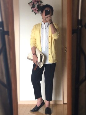 カーディガン ボレロを使った 黄色 白 のメンズ人気ファッションコーディネート Wear