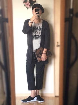 「バンT」｜「アイテム（ハンチング/ベレー帽）」を使った、Masato Kurosakiさん（メンズ・174cm）の夏コーディネート
