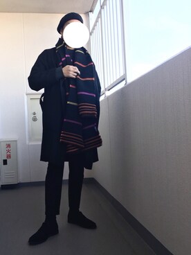 「真っ黒コーデ」｜「アイテム（トレンチコート）」を使った、Masato Kurosakiさん（メンズ・174cm）の冬コーディネート
