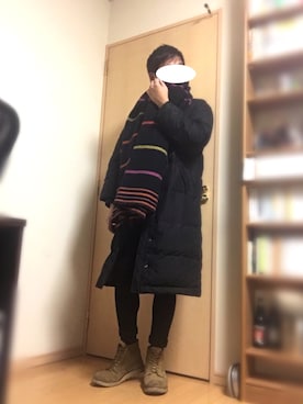 「ブーツコーデ」｜「アイテム（ダウンジャケット/コート）」を使った、Masato Kurosakiさん（メンズ・174cm）の冬コーディネート