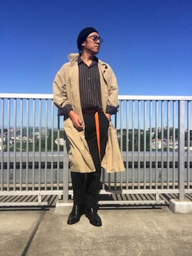 「茶色」｜「アイテム（ステンカラーコート）」を使った、Masato Kurosakiさん（メンズ・174cm）の春コーディネート
