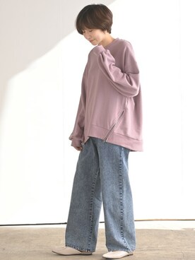 スウェットを使った くすみピンク のレディース人気ファッションコーディネート Wear