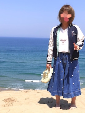 「海」｜「アイテム（ブルゾン）」を使った、Tetoさん（レディース・153cm）の春コーディネート