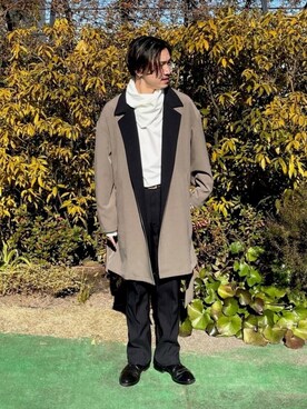 「tk.TAKEO KIKUCHI」｜「アイテム（チェスターコート）」を使った、TERAさん（メンズ・170cm）の冬コーディネート