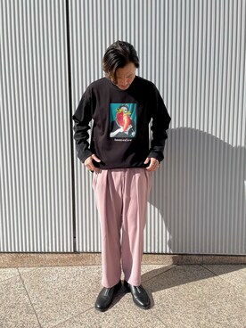 「アイテム（スーツパンツ、ピンク系）」を使った、TERAさん（メンズ・170cm）の冬コーディネート