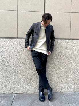 「tk.TAKEO KIKUCHI」｜「アイテム（ライダースジャケット）」を使った、TERAさん（メンズ・170cm）の冬コーディネート