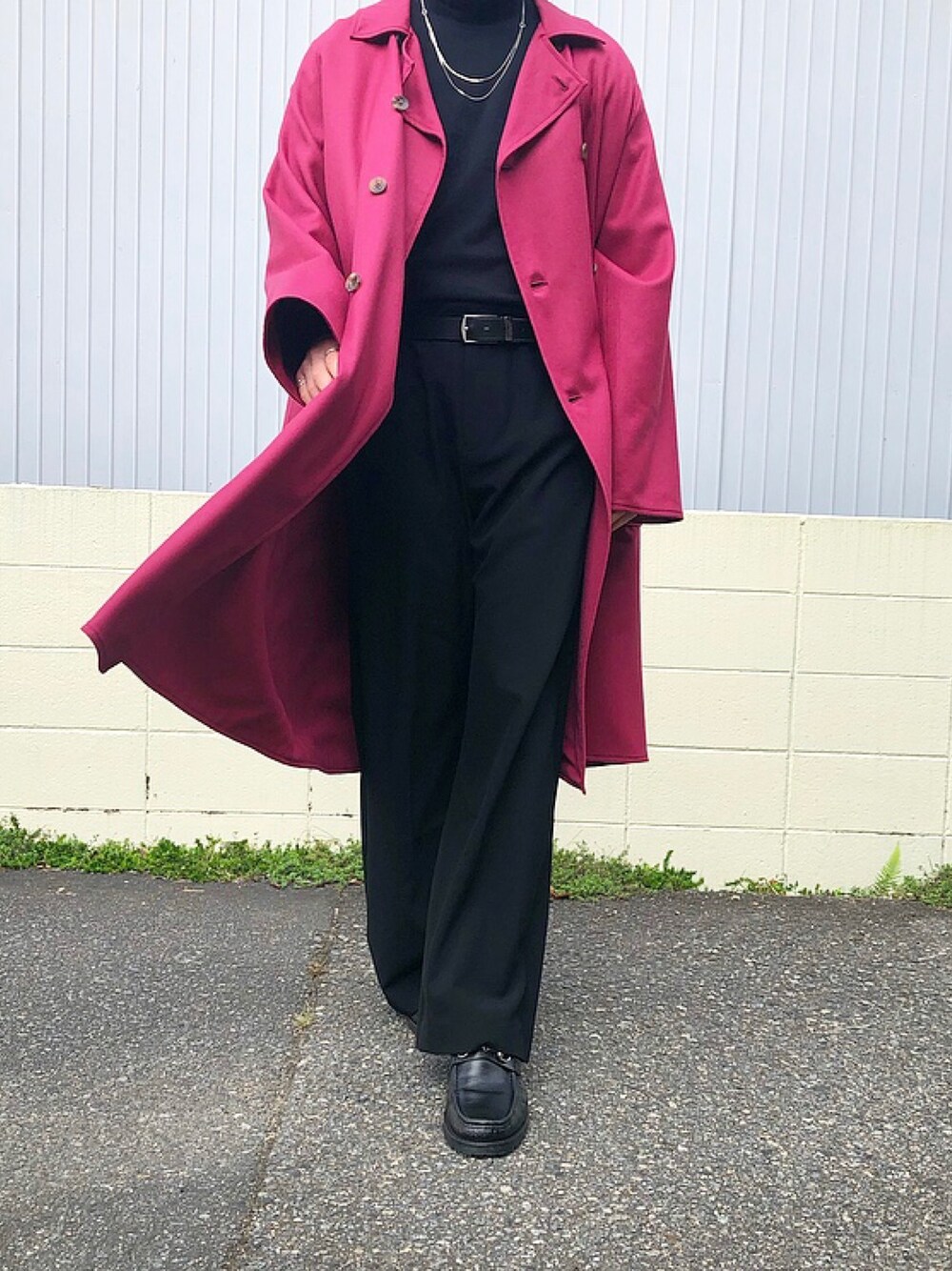 「秋のコーデ、秋服準備はじめました、ootd、スラックス、ブラック」｜「HAREのデザインチェーンネックレス(HARE)（ネックレス、シルバー系）」を使った、mimumimuさん（メンズ・169cm）の秋コーディネートの1枚目の写真
