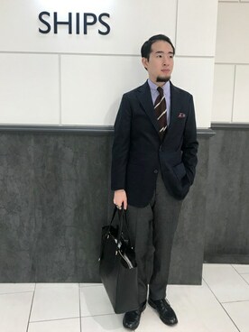 テーラードジャケットを使った レザートートバッグ のメンズ人気ファッションコーディネート Wear