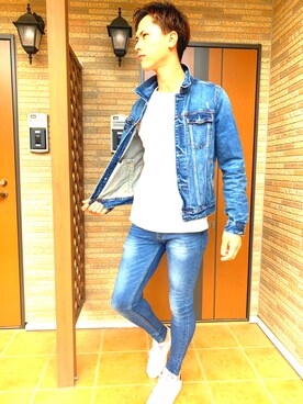 「Abercrombie&Fitch（アバークロンビーアンドフィッチ）のアイテム（デニムジャケット）」を使った、Keijiさん（メンズ・184cm）の春コーディネート