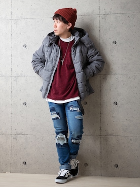 「プチプラミックス」｜「アイテム（ニットキャップ/ビーニー）」を使った、ますだ@Jさん（メンズ・167cm）の冬コーディネート