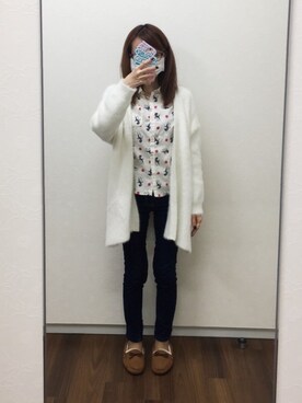 「フランネルシャツ」｜「アイテム（モカシン/デッキシューズ）」を使った、koyukiさん（レディース・155cm）の秋コーディネート