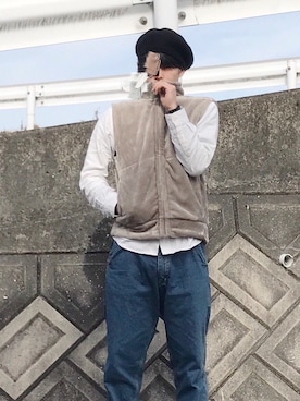 「白シャツ×デニム」｜「アイテム（ジャケット/アウター）」を使った、ナオ👔さん（メンズ・173cm）の冬コーディネート