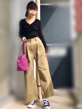 「ワイドシルエット」｜「アイテム（アナログ腕時計）」を使った、くろろーさん（レディース・160cm）の秋コーディネート