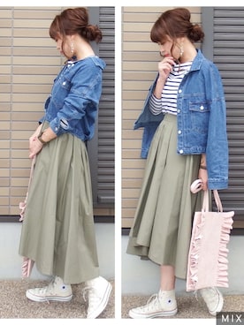 「GRL（グレイル）のアイテム（デニムジャケット）」を使った、miho🅰ニコさん（レディース・165cm）の春コーディネート