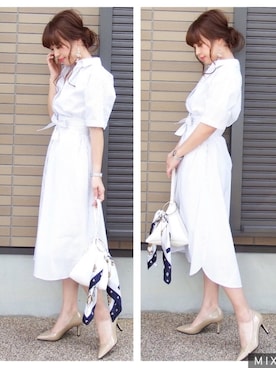 「抜き襟」｜「アイテム（財布/小物）」を使った、miho🅰ニコさん（レディース・165cm）の春コーディネート