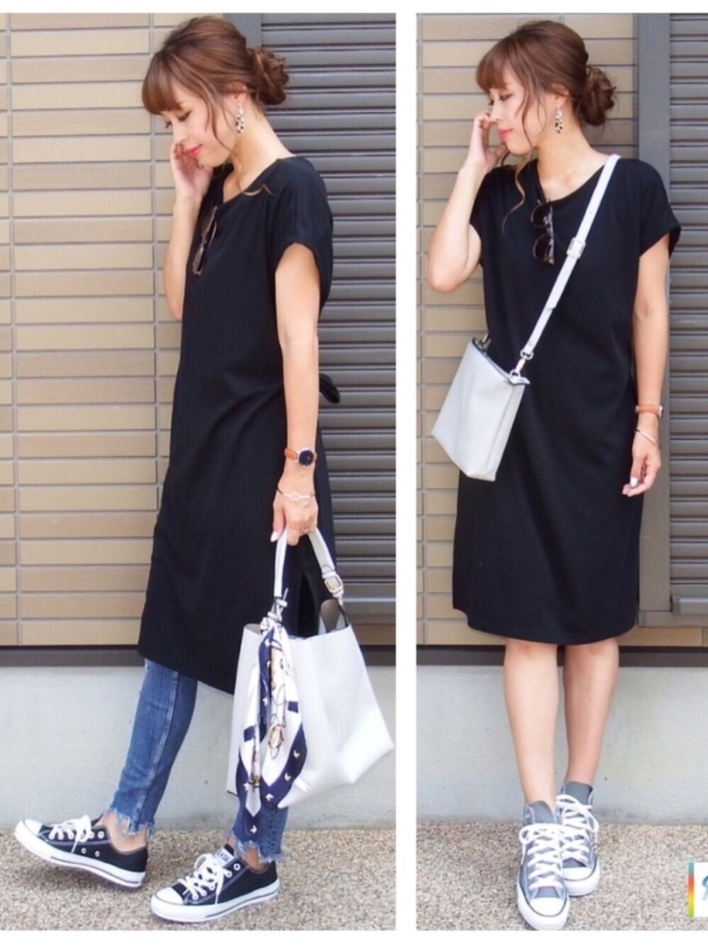 「アダルトおカワたん部、オトナカジュアル、大人カジュアル、スウェットワンピース、TONAL、TONAL(TONAL)、ModeRobe、ZARA、ザラ」｜「TONALの3WAYBAG（トートバッグ、グレー系）」を使った、miho🅰ニコさん（レディース・165cm）の夏コーディネートの1枚目の写真