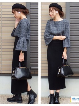 「VitaFelice（ヴィータフェリーチェ）の牛革2wayラウンドハンドバッグ（ハンドバッグ）」を使った、miho🅰ニコさん（レディース・165cm）の秋コーディネート