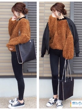 「GRL（グレイル）のアイテム（ピアス（両耳用））」を使った、miho🅰ニコさん（レディース・165cm）の冬コーディネート
