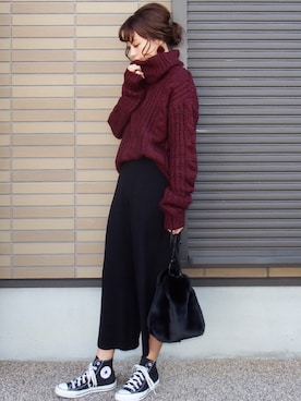 「GRL（グレイル）のアイテム（ピアス（両耳用））」を使った、miho🅰ニコさん（レディース・165cm）の冬コーディネート