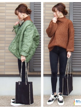 「GRL（グレイル）のアイテム（ピアス（両耳用））」を使った、miho🅰ニコさん（レディース・165cm）の冬コーディネート