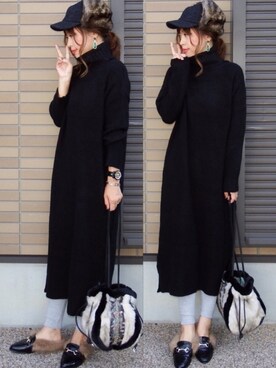 「GRL（グレイル）のビット付ファーシューズ（ローファー）」を使った、miho🅰ニコさん（レディース・165cm）の秋コーディネート