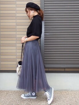 「GOLDY（ゴールディ）のシルバーヴィンテージ　2WAY イヤリング（イヤリング）」を使った、miho🅰ニコさん（レディース・165cm）の秋コーディネート